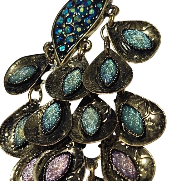 Boho Vintage Peacock Gemstone Pendant Articulated Purple Green Rhinestones Women - Picture 3 of 6